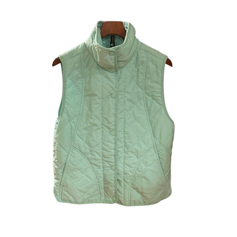 Sporty Te Verde Mint Green Quilted Puffer Vest Womens Snap Front Mock Neck NYC s